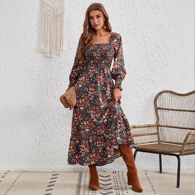 Long dress fashionable lantern sleeves long sleeve dress