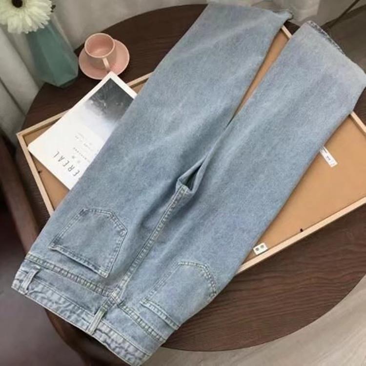 Straight high waist jeans for female students loose retro