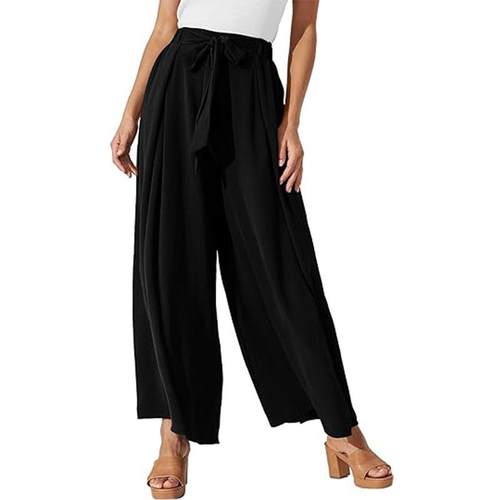 straight leg wide casual loose pockets band elastic waist