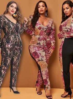 self-invited neck size tight jumpsuit to plus sequin
