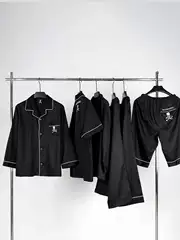 Mastermind Pure Cotton Satin Embroidered Skull Pajama Set for Men and Women, Casual Loungewear Mmj Sleepwear