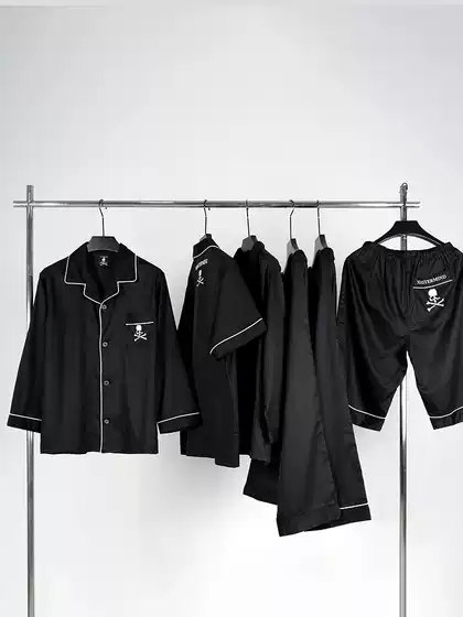 Mastermind Pure Cotton Satin Embroidered Skull Pajama Set for Men and Women, Casual Loungewear Mmj Sleepwear