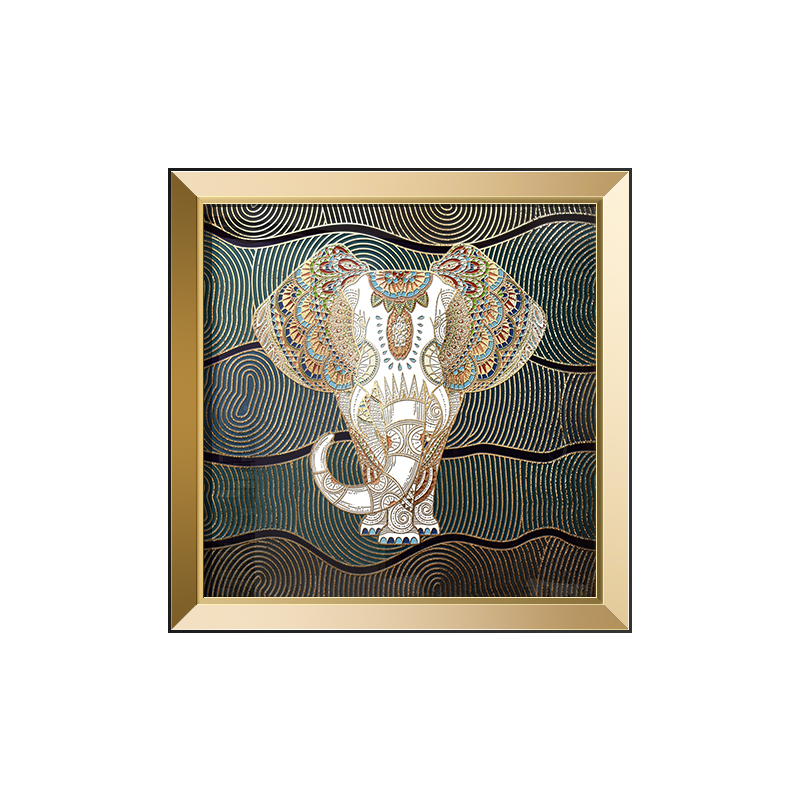 现货速发美式复古太平有象正方形玄关装饰画招财走廊过道挂画晶瓷图片