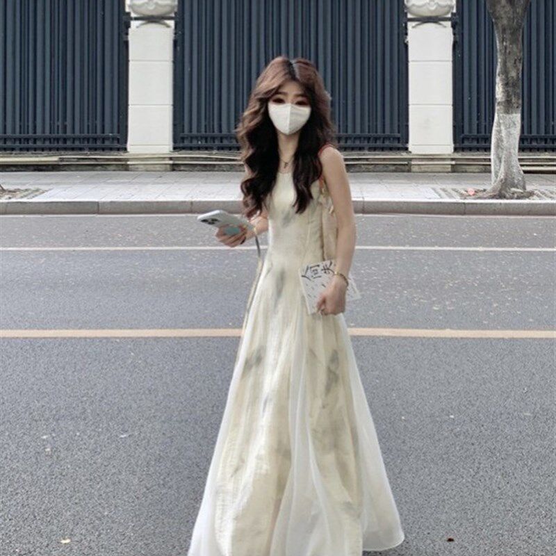 速发新中式吊带连衣裙时尚款市休闲小众长计感新都文艺气质国风设