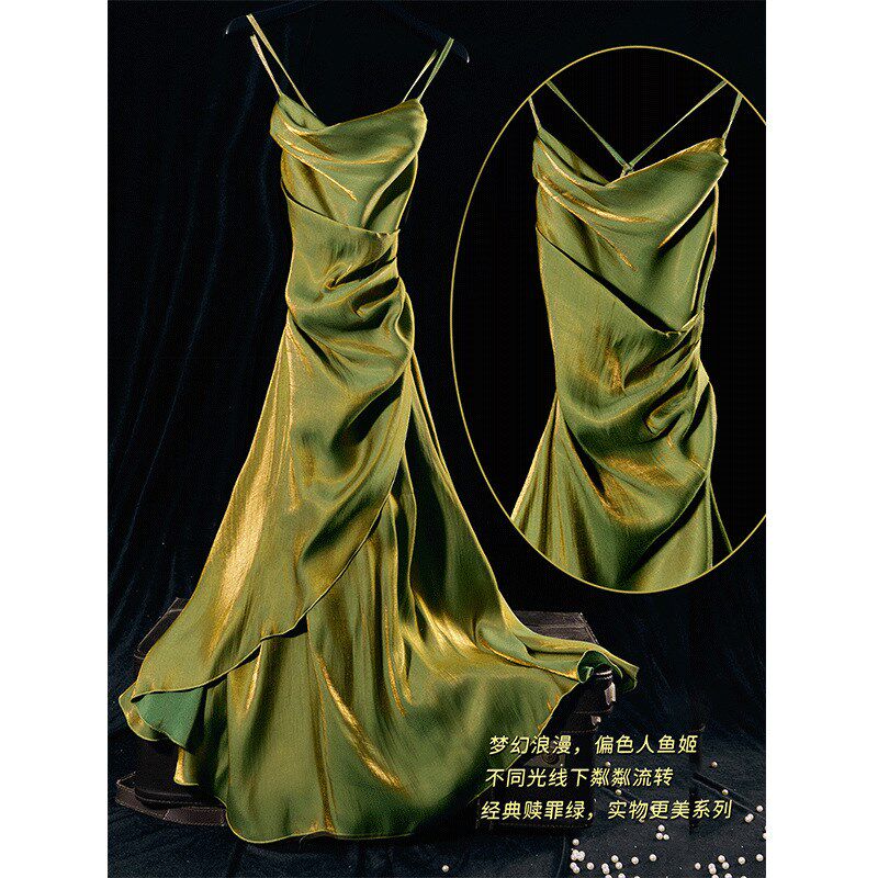 速发醒春人鱼吊衣裙子偏光绿大裙摆长款成人服生日会连带裙礼礼裙