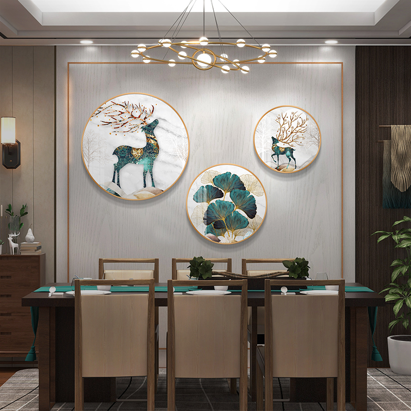 现货速发新中式鹿轻奢饭厅装饰画简约厨房背景墙壁画过道挂件挂画图片