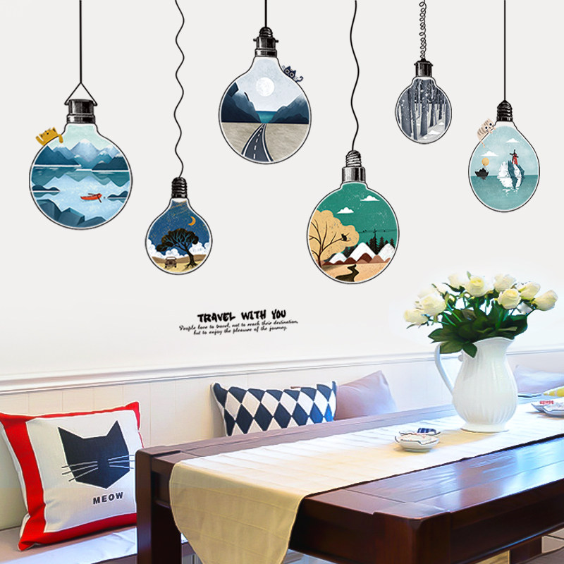 速发墙贴装饰创意 卧贴床景布置灯泡客厅房间背头墙室纸贴画自粘