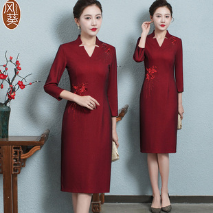 旗袍连长裙高贵年轻202新妈高端喜婆婆婚宴装 速发妈款 婚礼服衣袖