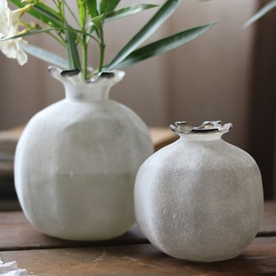 速发创意磨砂玻璃花瓶小口级陈高大感花器客厅插花肚列家居工艺品