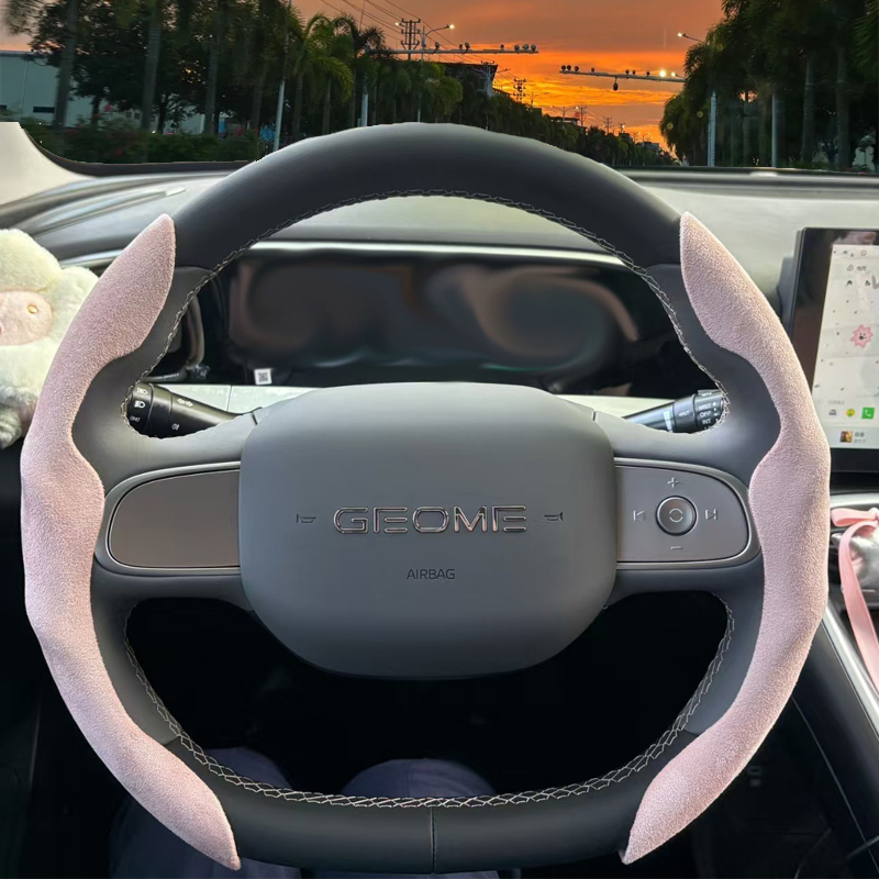 适用于吉利星愿冬季翻毛短毛绒女方向盘套装饰车内用品配件