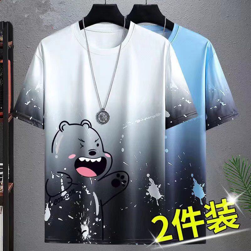 冰丝短袖t恤男潮牌夏季2024新款滑料冰感半袖体恤男装潮流上衣服