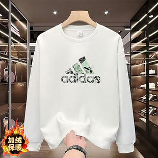 奥莱重磅正品纯棉卫衣男秋冬季加绒圆领宽松长袖休闲上衣打底衫