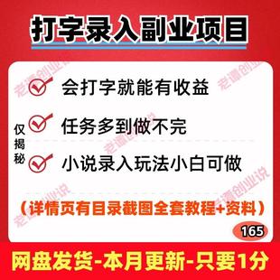 小说打字录入副业项目单号日入50+会打字就有收益任务多视频教程