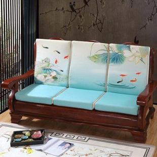 加厚实木沙发垫三人带靠背连体海绵加厚棉麻凉板春秋木椅坐垫四季