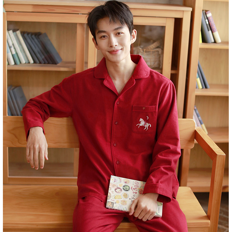 红色本命年情侣睡衣男女纯棉翻领家居服套装新年红马刺绣可外穿,女士内衣/男士内衣/家居服,睡衣/家居服套装,淘宝优惠券,粉丝福利购,淘宝优惠卷