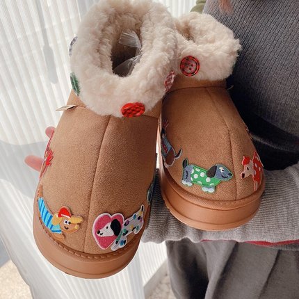 HD11242A06加绒加厚腊肠小狗高帮保暖靴秋冬保暖棉鞋可爱棉拖鞋女