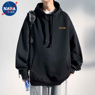 NASA美式高街连帽卫衣男款春秋季潮牌高级感大码宽松休闲外套重磅
