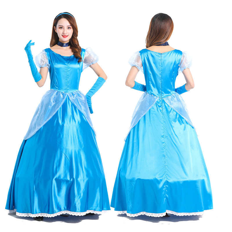 万圣节童话故事剧本蓝色灰姑娘礼服装派对舞台演出服欧美角色扮演