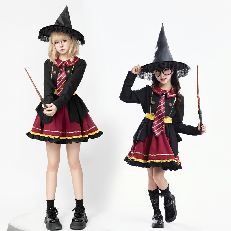 万圣节小女孩洛丽塔cosplay演出服儿童制服哈利波特魔女连衣裙