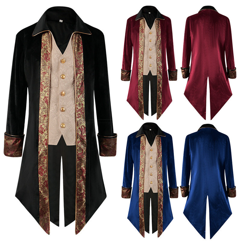 男式蒸汽朋克中世纪燕尾服哥特式维多利亚时代弗罗克外套制服3色