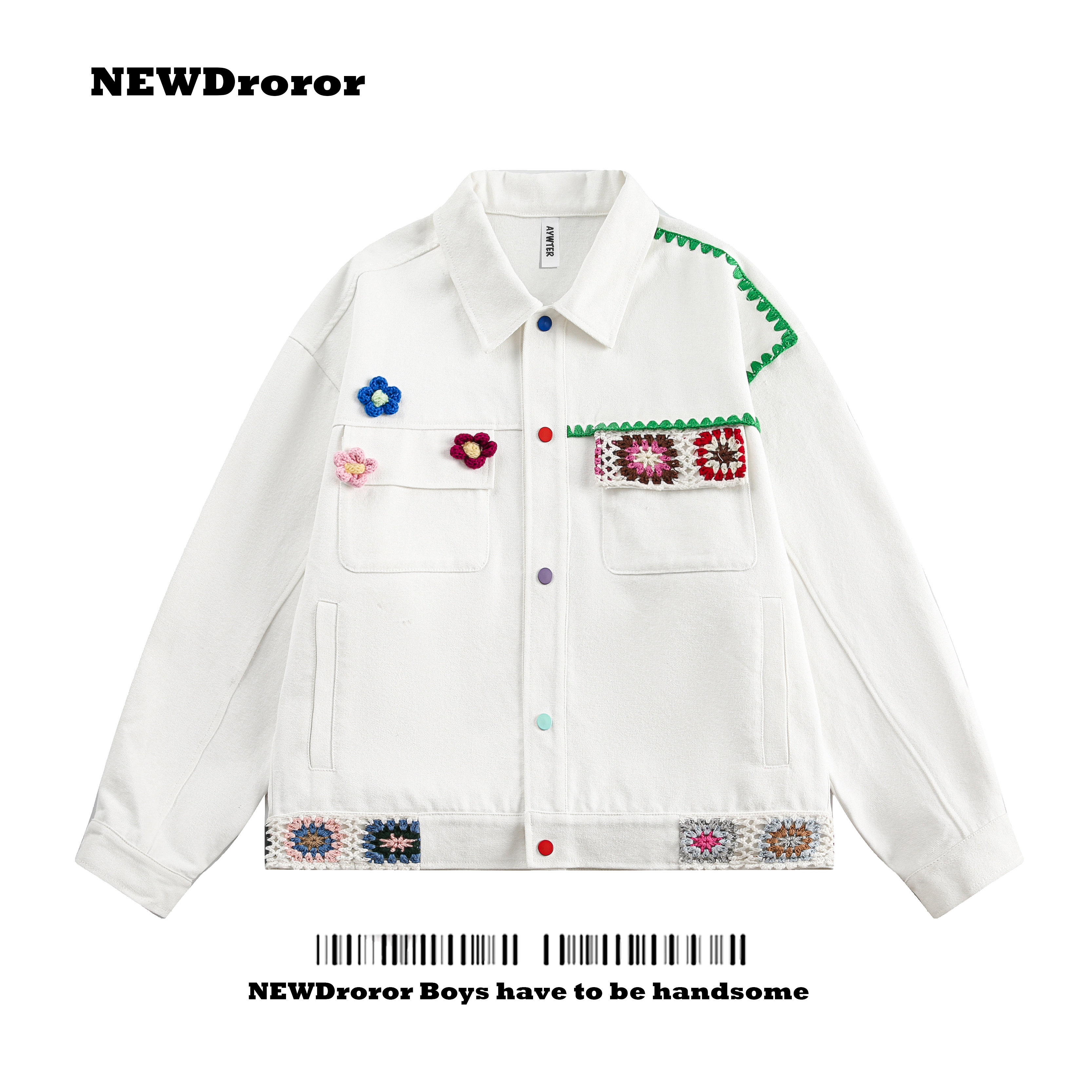 NEWDroror美式潮牌渐变贴布刺绣牛仔外套男春秋季独特设计感夹克