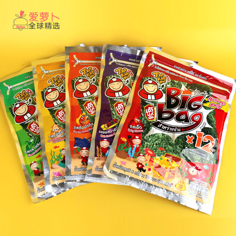 泰国Big bag海苔12大片小食脆紫菜Tao Kae Noi老板仔鱿鱼辣烧烤