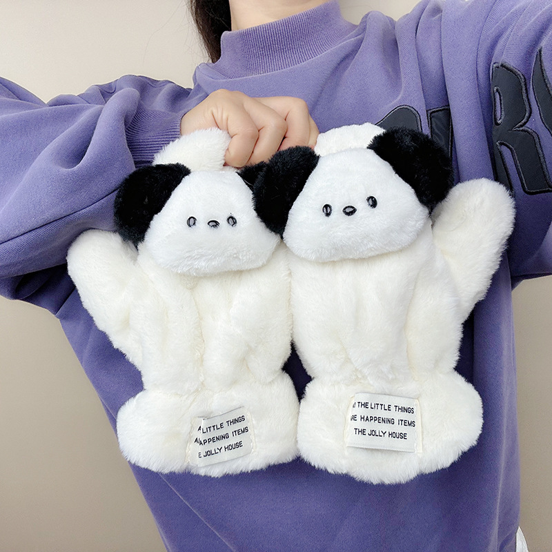 可爱毛绒手套冬季骑行防寒小学生保暖手套女生可挂脖甜美骑车防风