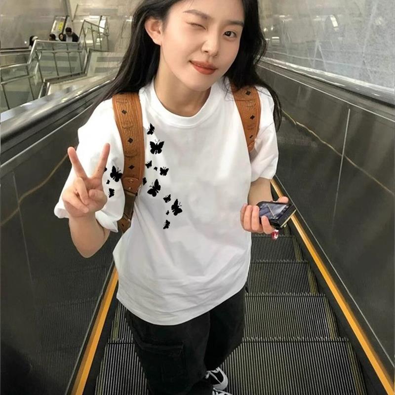 夏季纯棉白色短袖t恤女2025新款宽松美式高街慵懒风小众半袖上衣