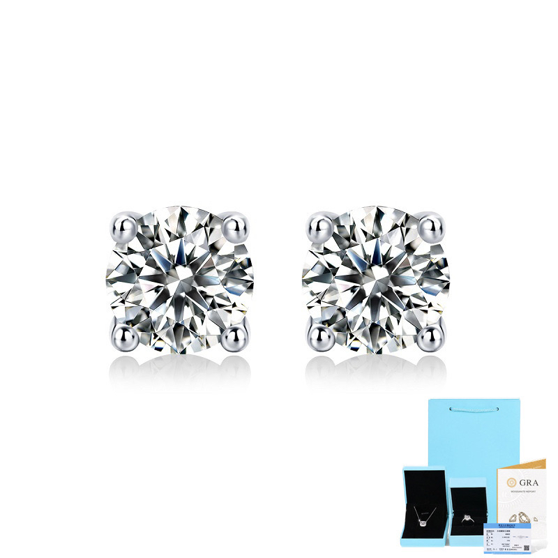 thumbnail for Mst Bling Moissanite S925 Sterling Silver Low Drag Earrings 18K Gold High Drag Couple Style Four-Prong Earrings