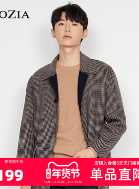 ZIOZIA冬季两面穿单排扣千鸟格外套保暖毛呢大衣男ZCG04961J