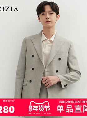 ZIOZIA夏季羊毛弹性面料男士双排扣商务正装西服ZSB12302M