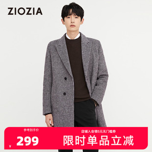 ZIOZIA秋冬毛呢大衣千鸟格花纹经典 呢子保暖风衣男ZCG24901T