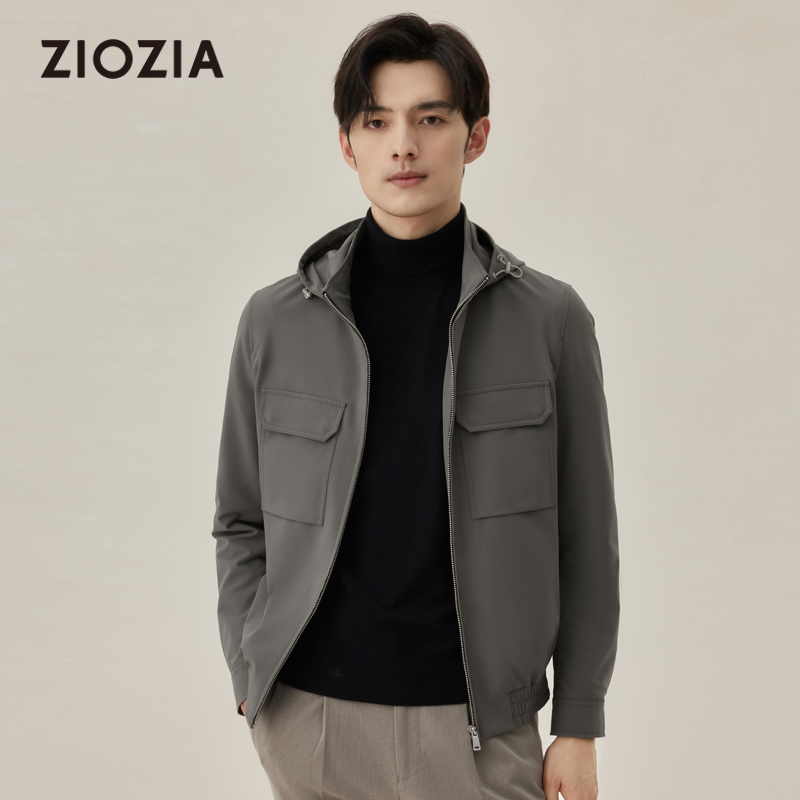 ziozia都市时尚弹力可拆卸帽夹克