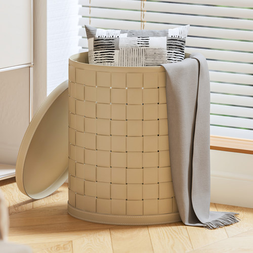 顾得家具有盖马鞍皮脏衣篓