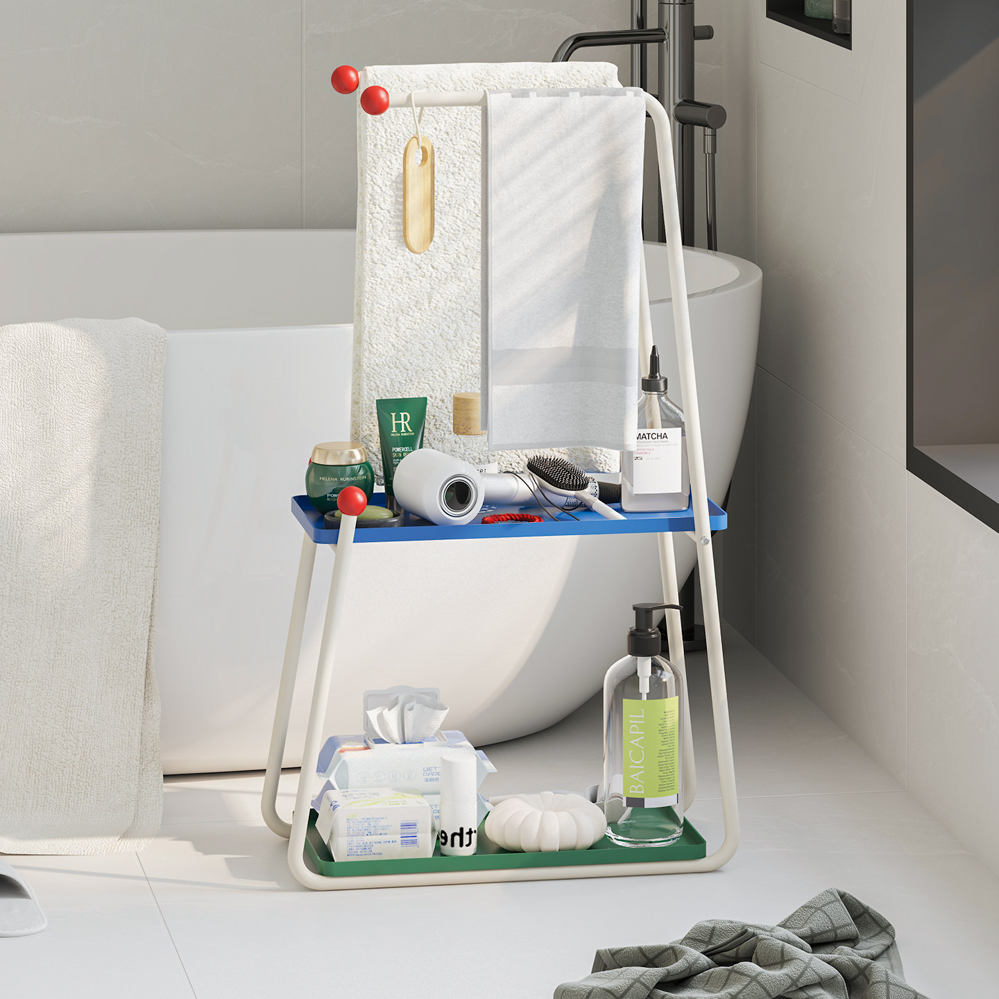 顾得高级感卫生间落地毛巾架淋浴房浴室置物架落地免打孔浴巾架子