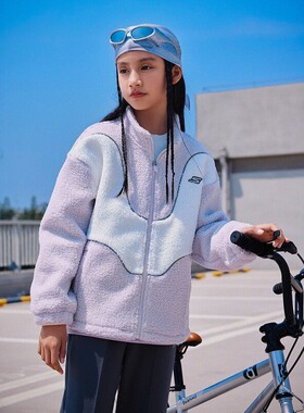 Skechers斯凯奇秋冬新款儿童保温蓄热羊羔绒撞色拼接外套P424K004