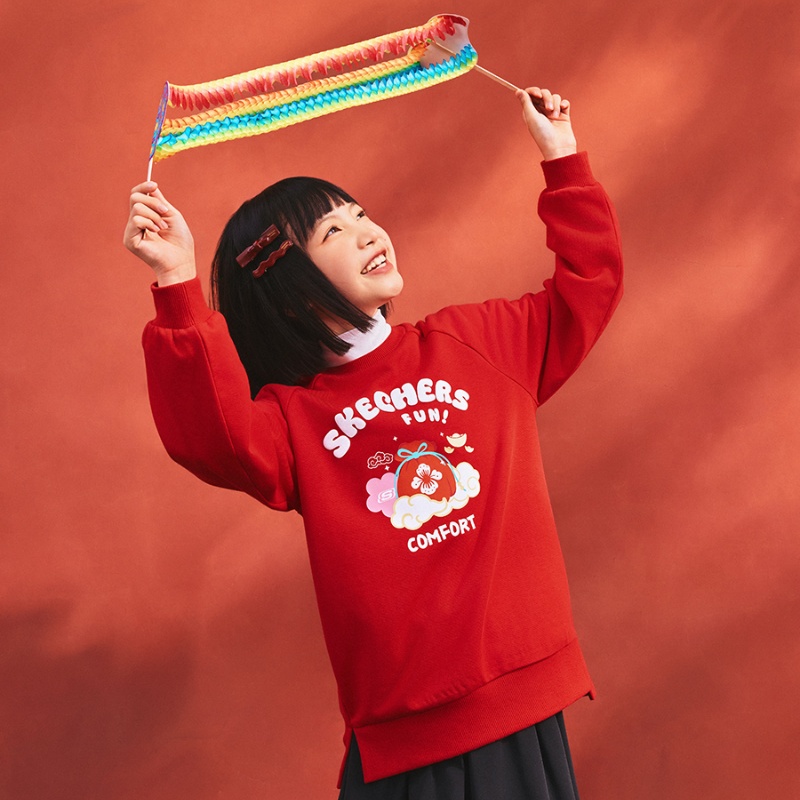 斯凯奇新款女童时尚印花针织卫衣