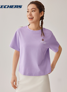 Skechers斯凯奇女子短袖T恤夏宽松舒适透气休闲印花上衣L225W136