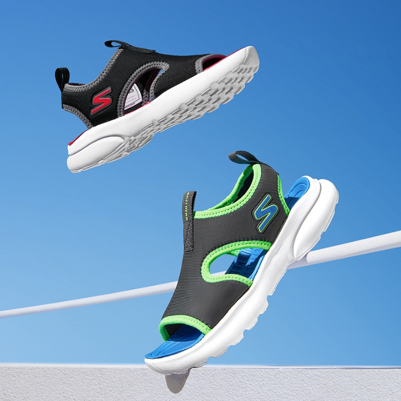 斯凯奇男童鞋一脚蹬露趾沙滩凉鞋