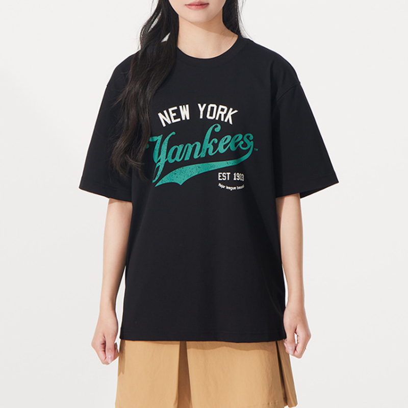 MLB男女情侣学院风复古印花T恤