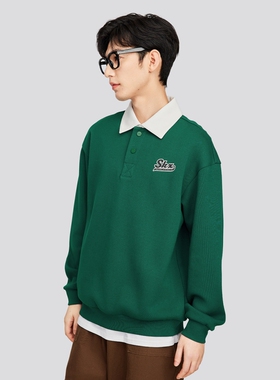 Skechers斯凯奇秋新款男子休闲学院风针织套头Polo领卫衣P424M116