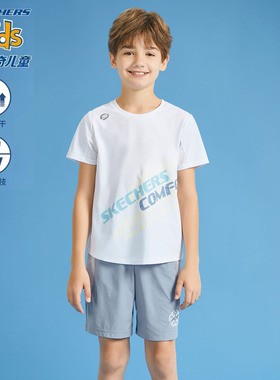 Skechers斯凯奇男童春夏户外运动圆领速干透气针织短袖衫P224B002