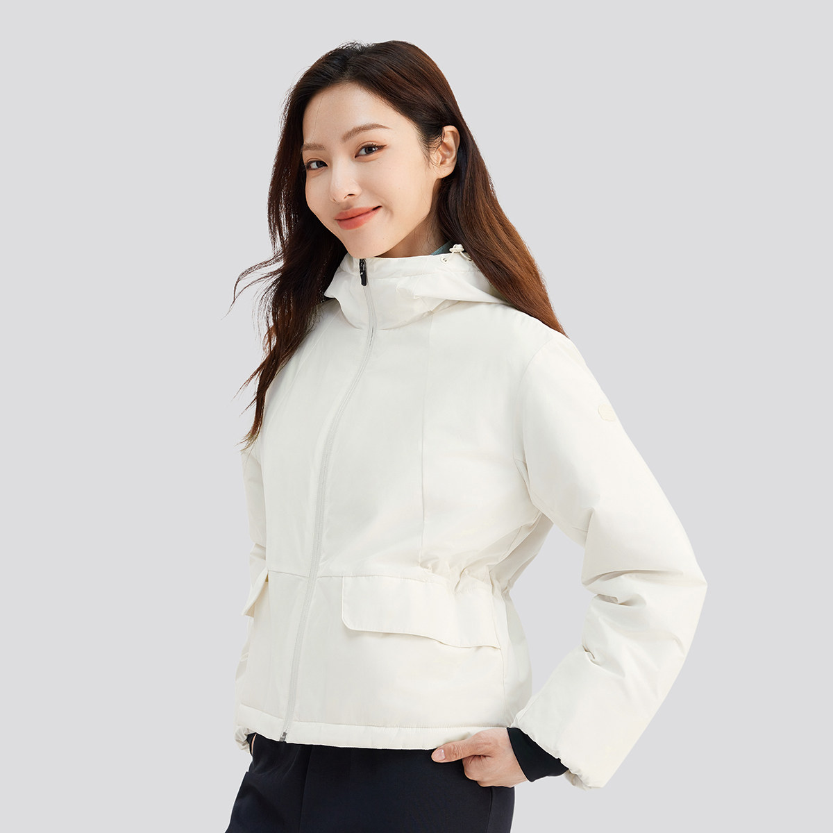 斯凯奇女梭织连帽防沾水保暖棉服