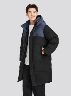 Skechers斯凯奇冬季男女同款撞色保暖梭织长款连帽羽绒服L424U184