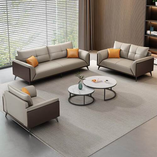 办公室沙发商务简约现代会客厅接待高档休闲真皮办公沙发茶几组合