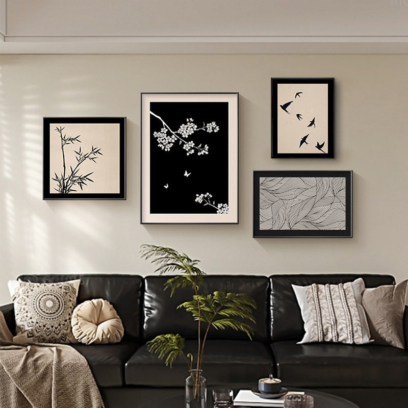 蝶飞燕舞中古风客厅装饰画法式复古背景墙画小众艺术高级组合画
