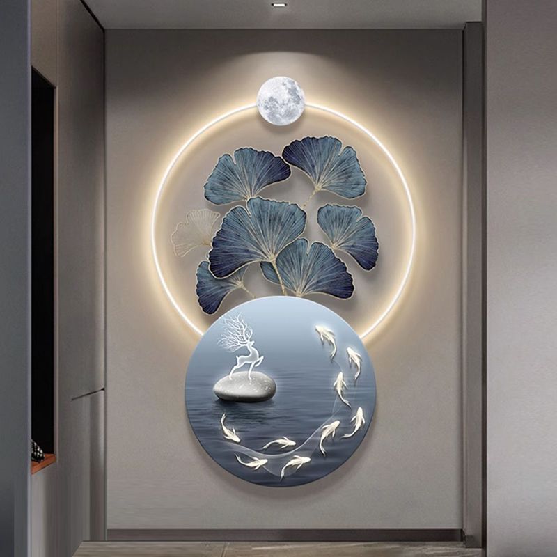 家大业大入户玄关装饰画高级感抽象带led灯壁画正对门走廊挂画