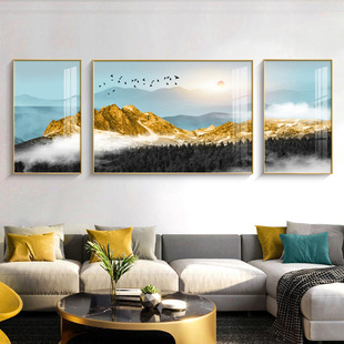 大气旭日东升装饰画客厅三联画现代简约挂画沙发背景墙山水风画