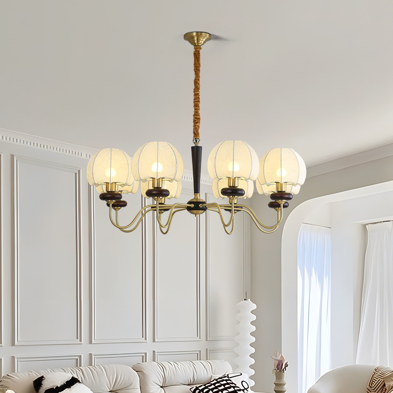 全铜法式中古风客厅吊灯布艺花纹卧室美式餐厅灯南漳洋风胡桃木灯