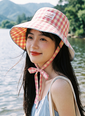 甜美碎花黄色渔夫帽女夏季户外薄款透气遮阳防晒帽大帽檐太阳帽子